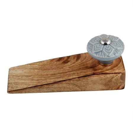 2 Pieces Grey Wheel Flower Ceramic Wooden Door Stopper